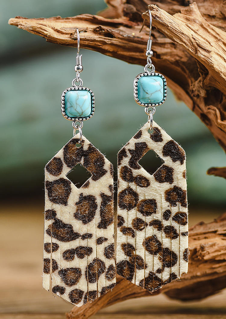 Leopard Turquoise Hollow Out Tassel Earrings