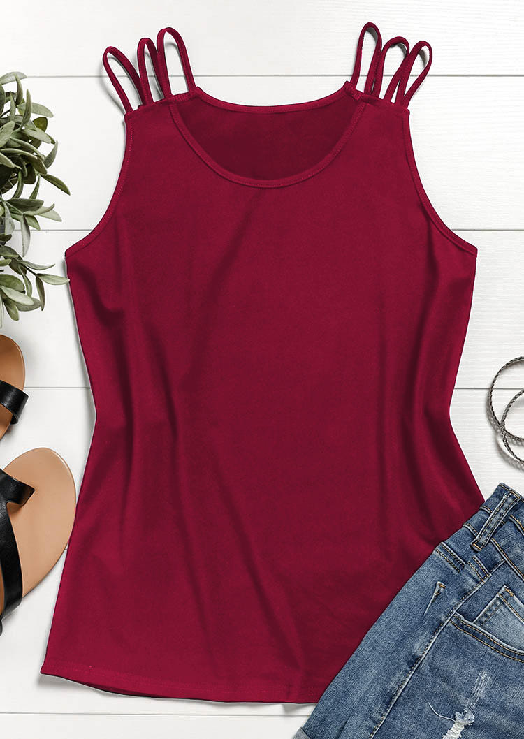 Hollow Out Spaghetti Strap Casual Tank - Burgundy