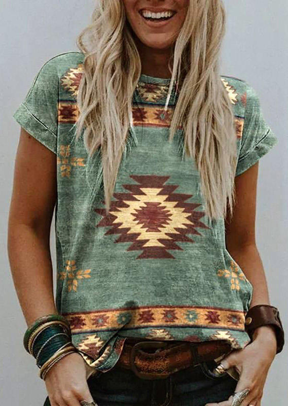 

Aztec Geometric Short Sleeve Blouse, Multicolor, 531356