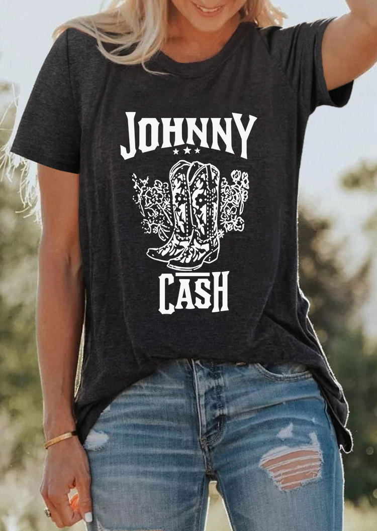 

Johnny Cash Boots Floral T-Shirt Tee - Dark Grey, SCM004661