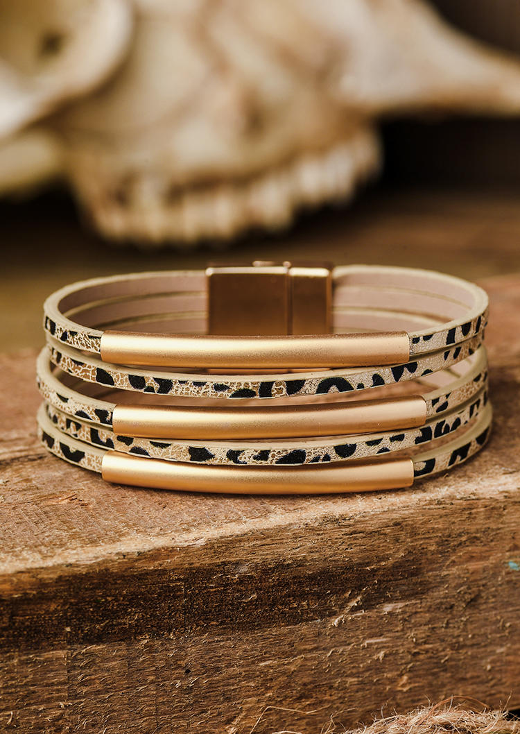 

Leopard Multi-Layered Magnet Buckle Bracelet, Multicolor, SCM004674