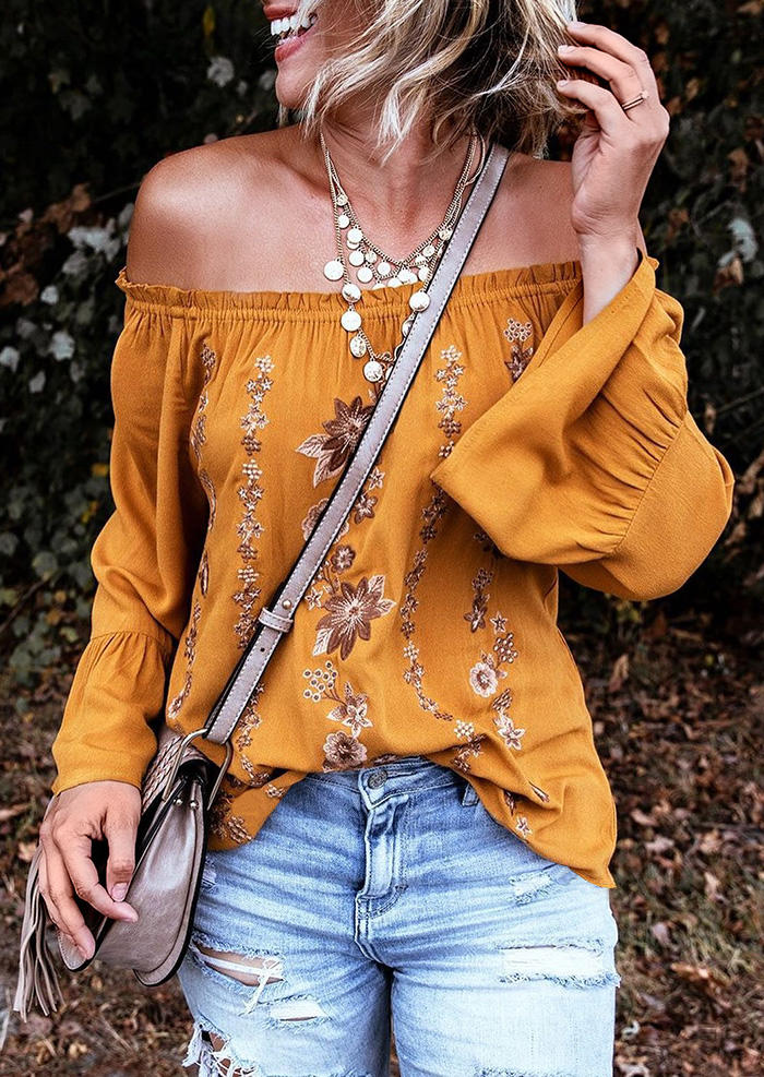 

Floral Ruffled Off Shoulder Blouse - Yellow, SCM004833
