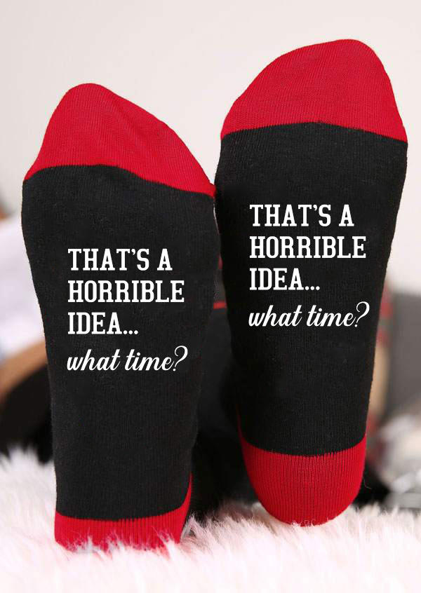 

That's A Horrible Idea What Time Crew Socks, Black, SCM004847