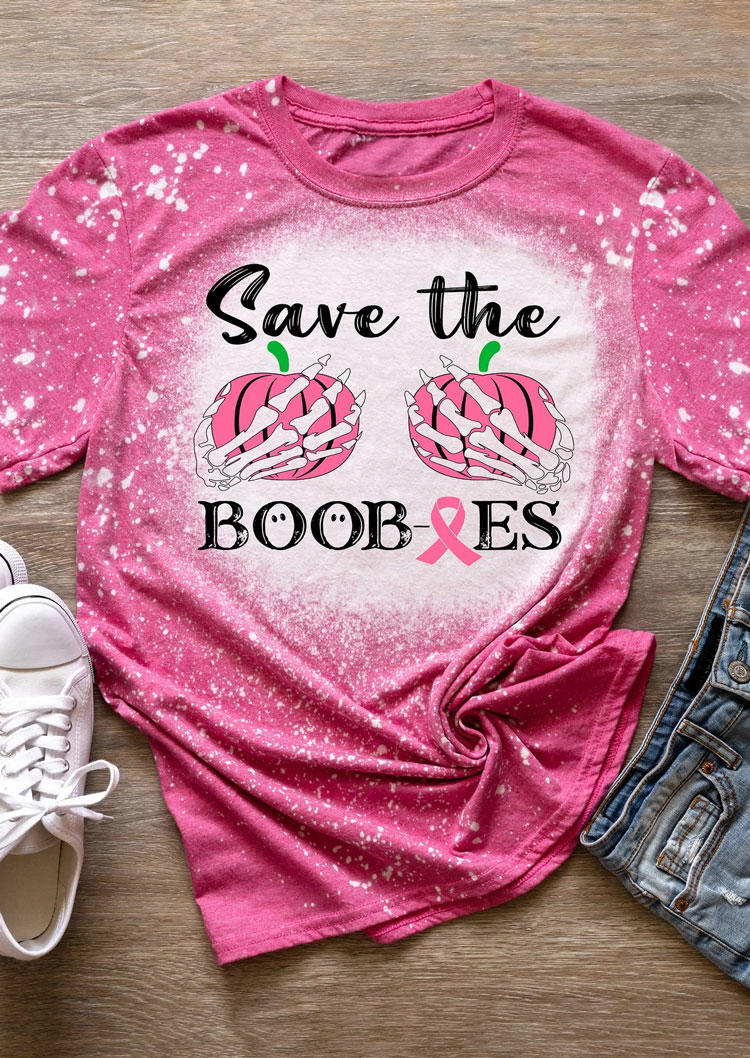 

Save The Boobies Skeleton Hand Bleached T-Shirt Tee - Pink, SCM004849