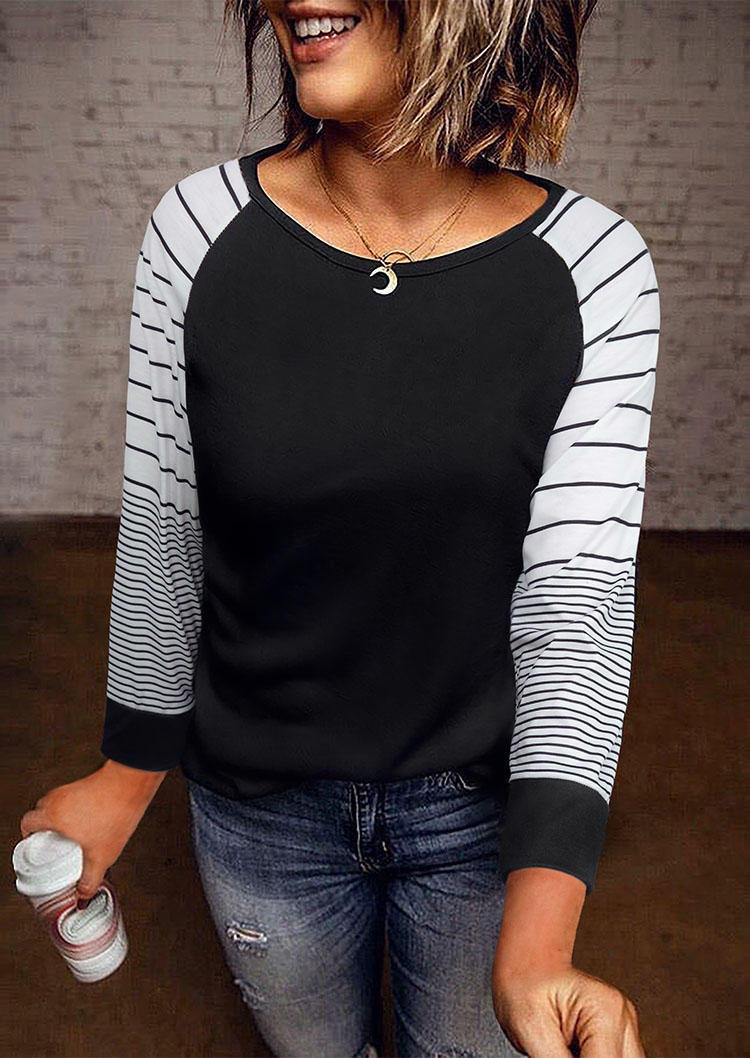 

Striped Long Sleeve O-Neck Blouse - Black, SCM004517