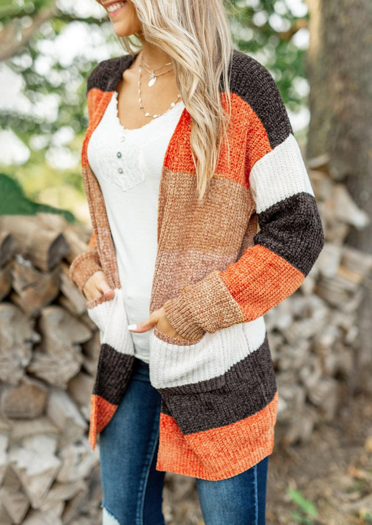 

Color Block Pocket Sweater Cardigan, Multicolor, SCM004587