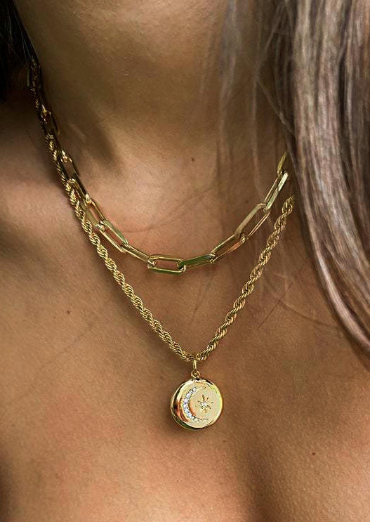 

Hollow Out Double-Layered Pendant Necklace, Gold, SCM004665