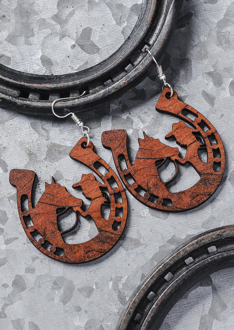 

CowGirl Kiss Horse Hook Earrings - Brown, SCM004673