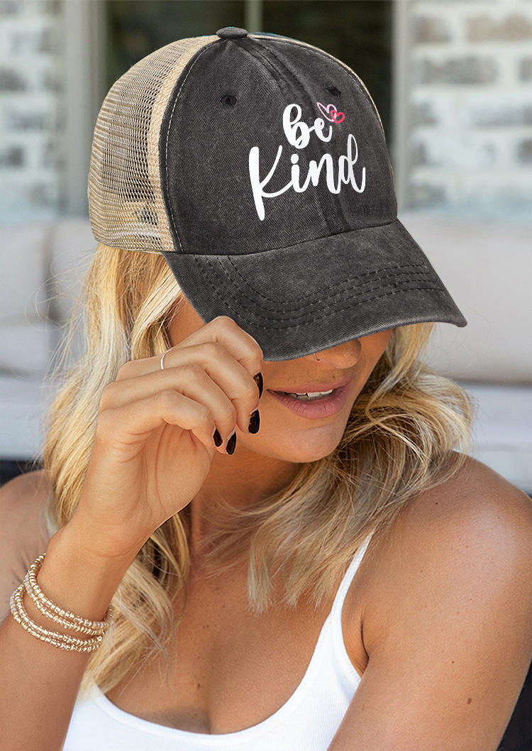 

Be Kind Heart Mesh Criss-Cross Baseball Cap - Black, SCM004408