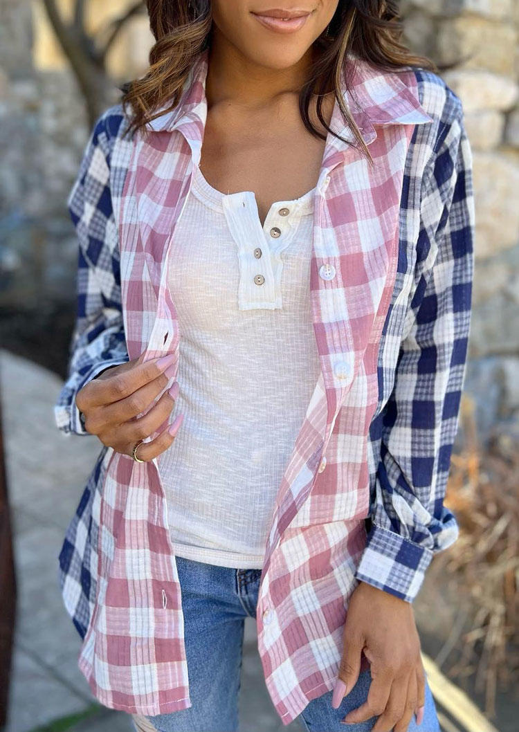 

Color Block Plaid Turn-Down Collar Shirt, Multicolor, SCM004679