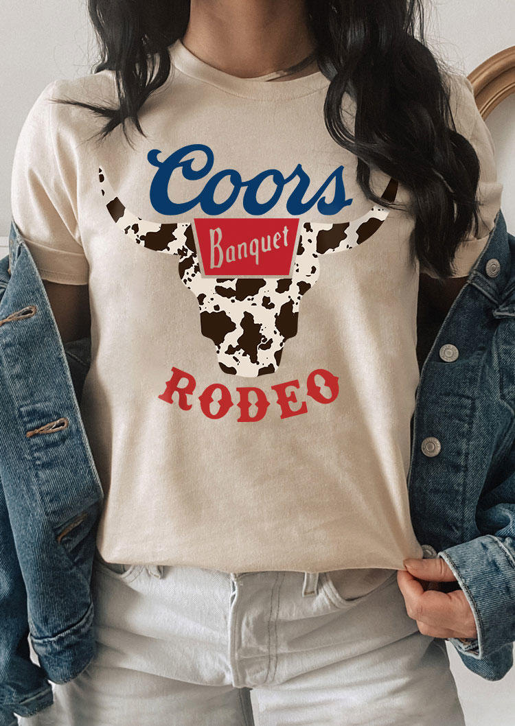 

Western Rodeo Cow Steer Skull T-Shirt Tee - Apricot, SCM004764