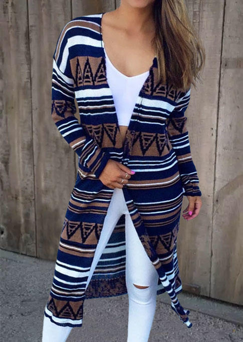 

Striped Long Sleeve Casual Cardigan, Multicolor, SCM004820