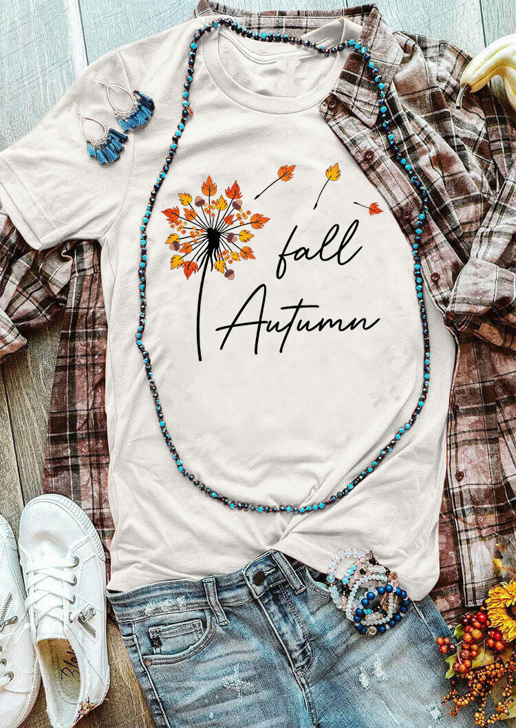 

Fall Autumn Leaf O-Neck T-Shirt Tee - White, SCM004823