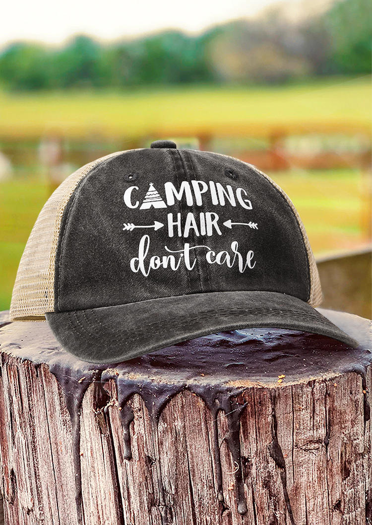 

Camping Hair Don't Care Baseball Cap, Black, SCM004669