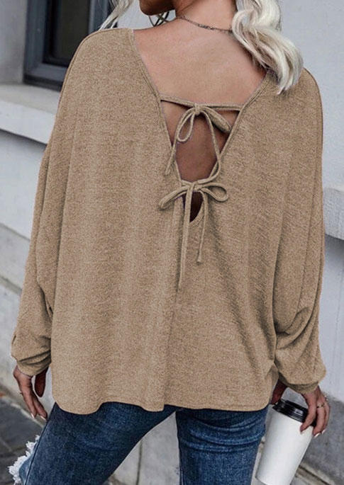 

Open Back Tie Long Sleeve Blouse - Khaki, SCM004834