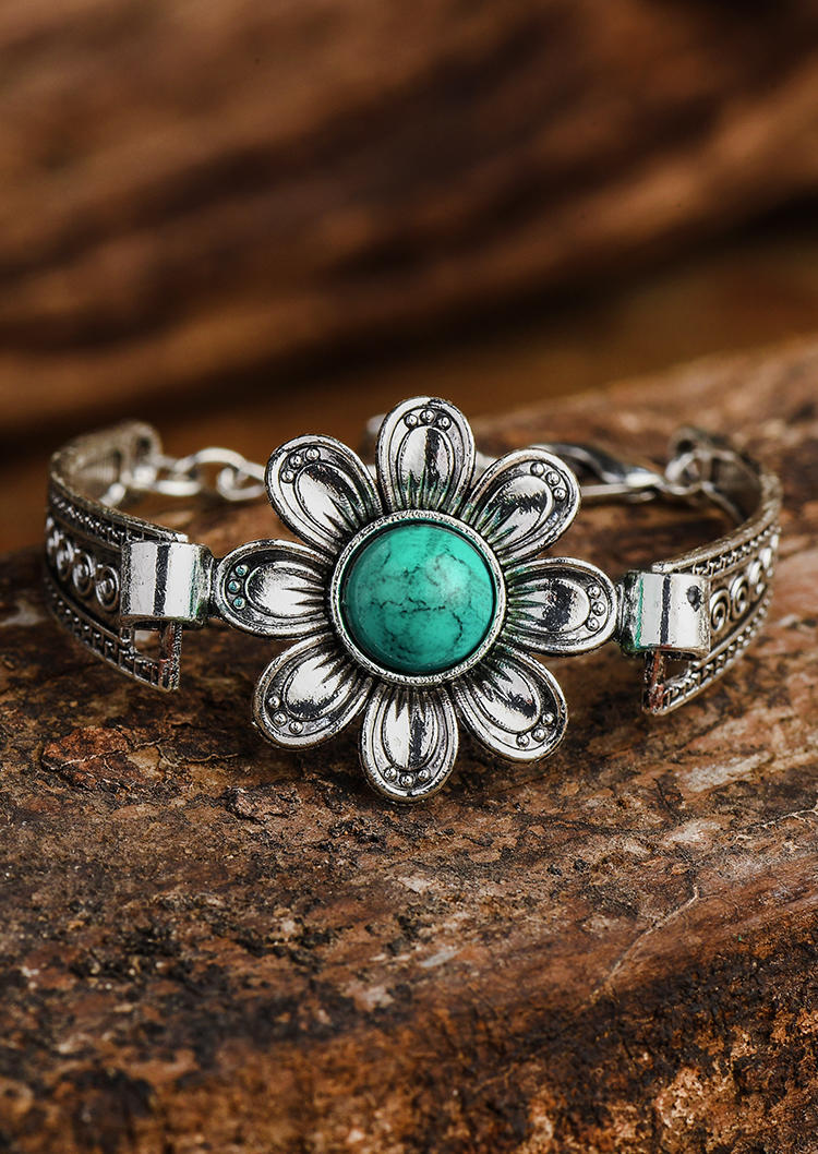 

Floral Hollow Out Adjustable Bracelet, Black;green, SCM004838