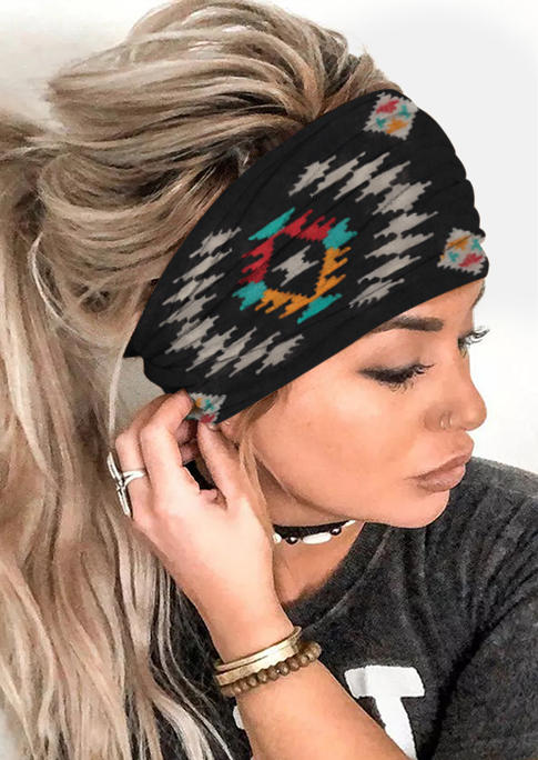 

Aztec Geometric Elastic Wide Headband, Black, SCM004843