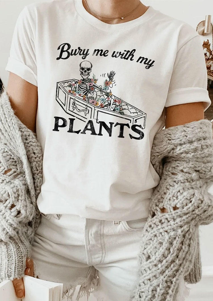 

Bury Me With My Plants Skeleton Floral T-Shirt Tee - White, SCM004927