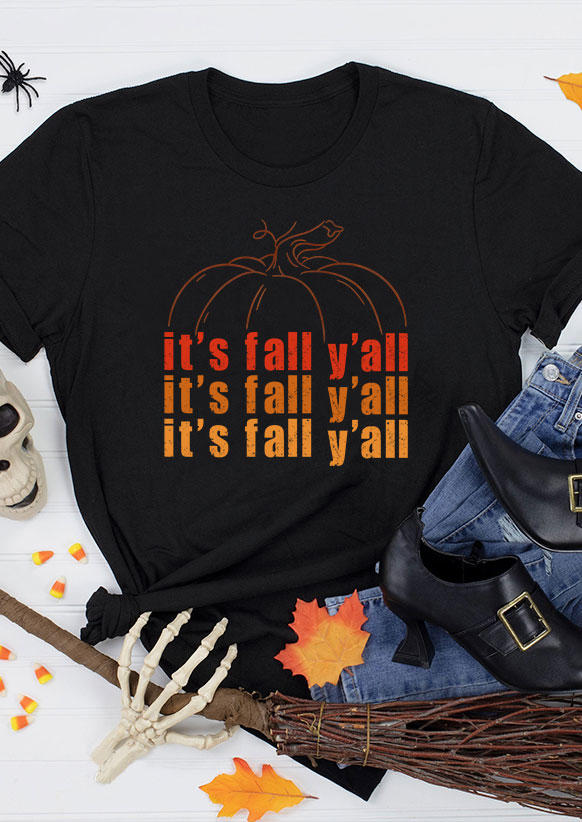 

It' Fall Y'all Pumpkin O-Neck T-Shirt Tee - Black, SCM004970