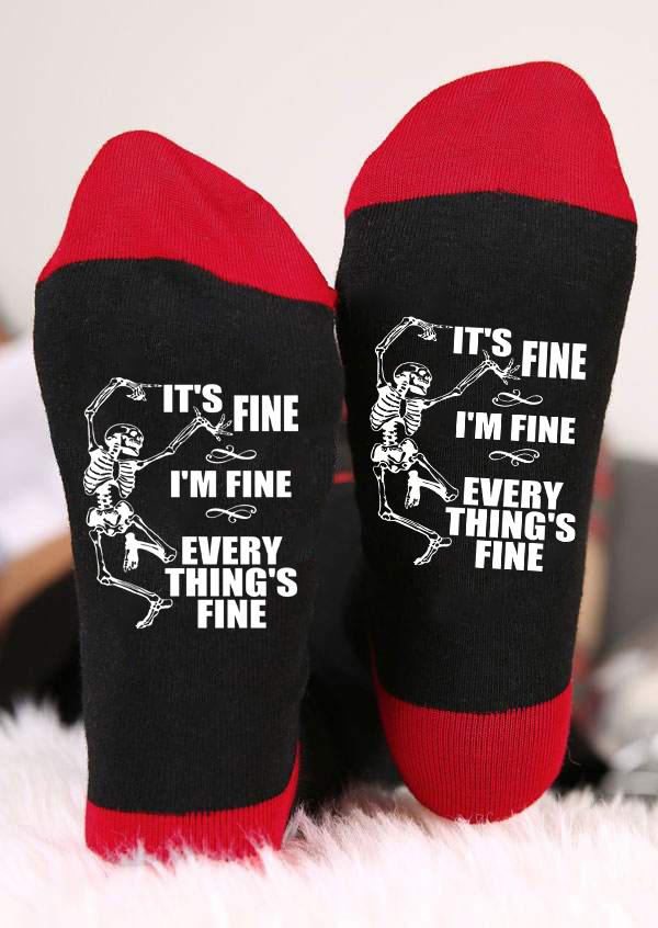 

It's Fine I'm Fine Every Thing's Is Fine Skeleton Crew Socks - Black, SCM005015
