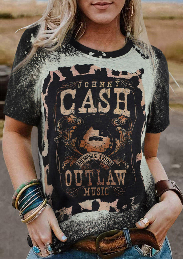 Johnny Cash Memphis Tenn Outlaw Music Bleached O-Neck T-Shirt Tee SCM004623