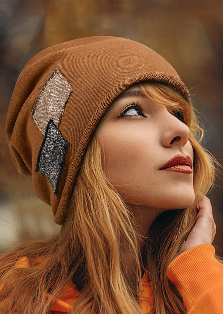 

Color Block Patch Beanie Hat, Brown, SCM004675