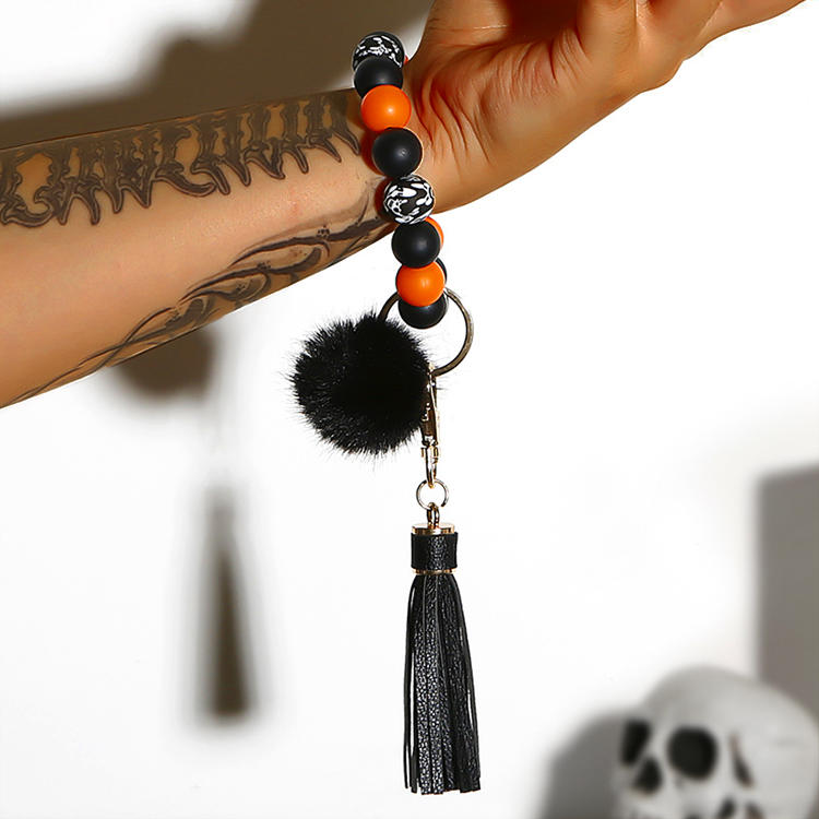 Halloween Skull Tassel Beading Keychain Bracelet