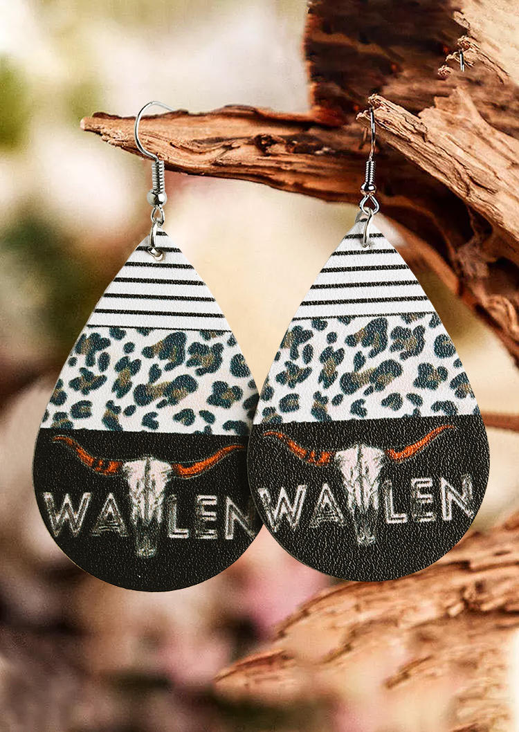 

Leopard Striped Steer Skull PU Leather Earrings, Multicolor, SCM004778