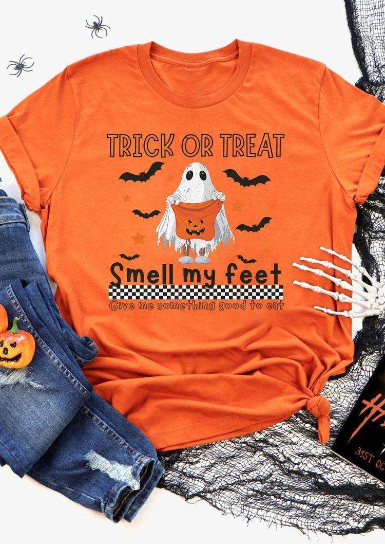 

Halloween Trick Or Treat Smell My Feet Ghost T-Shirt Tee - Orange, SCM004928