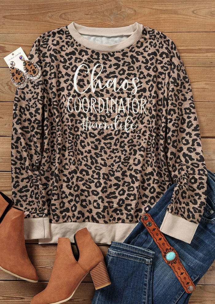 Chaos Coordinator Mom Life Leopard O-Neck Sweatshirt