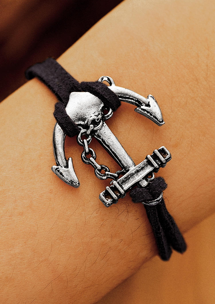 

Anchor Hollow Out Adjustable Bracelet, Black, SCM004573