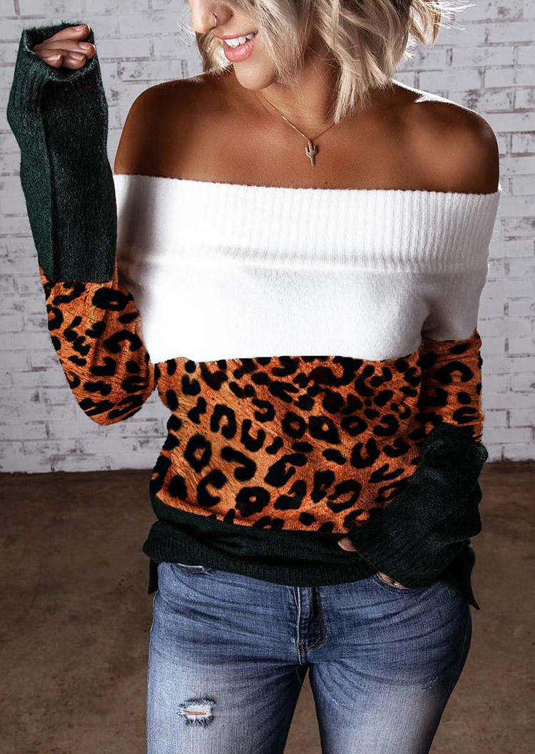 

Leopard Color Block Off Shoulder Sweater, Multicolor, SCM004582
