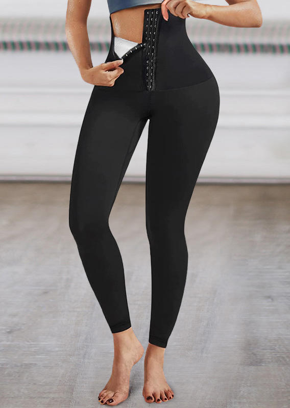 

High Waist Breasted Activewear Leggings - Black, SCM004765