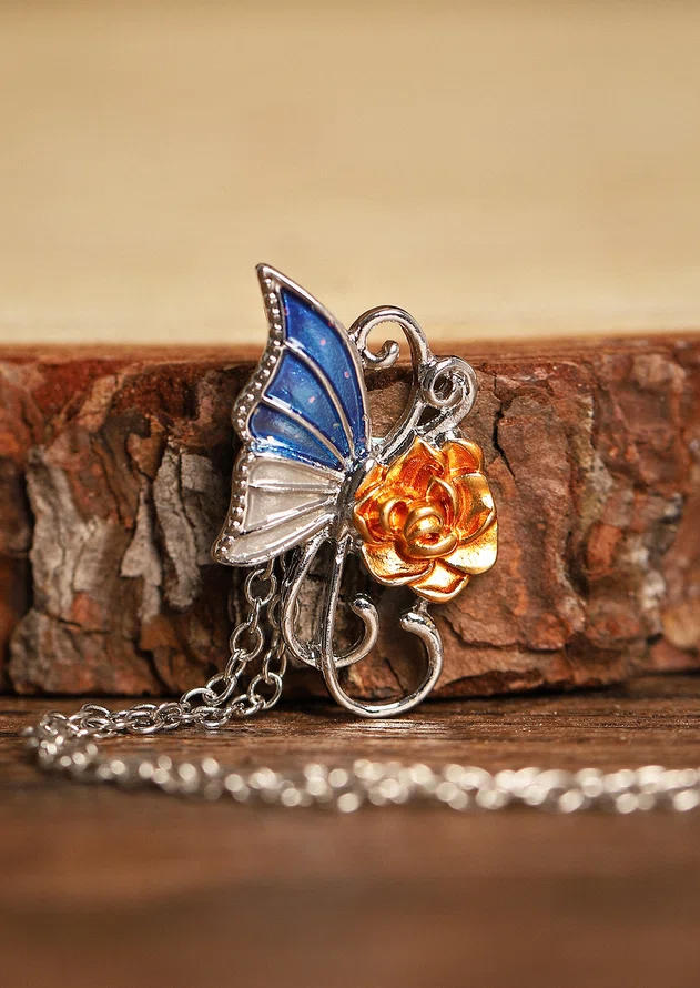 

Floral Butterfly Alloy Pendant Necklace, Multicolor, SCM004946