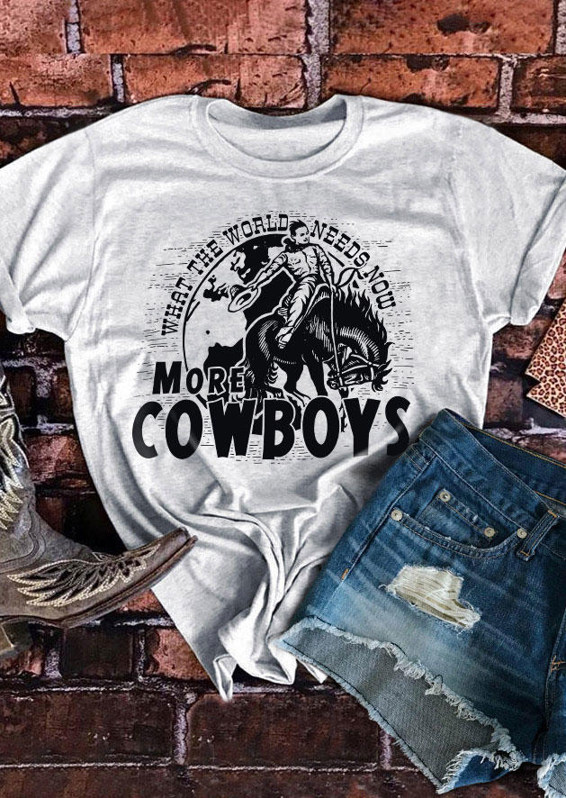 

What The World Needs Now More Cowboys T-Shirt Tee - Light Grey, Gray, SCM005016