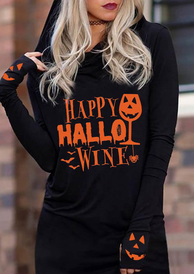 Halloween Happy Hallo Wine Hooded Mini Dress