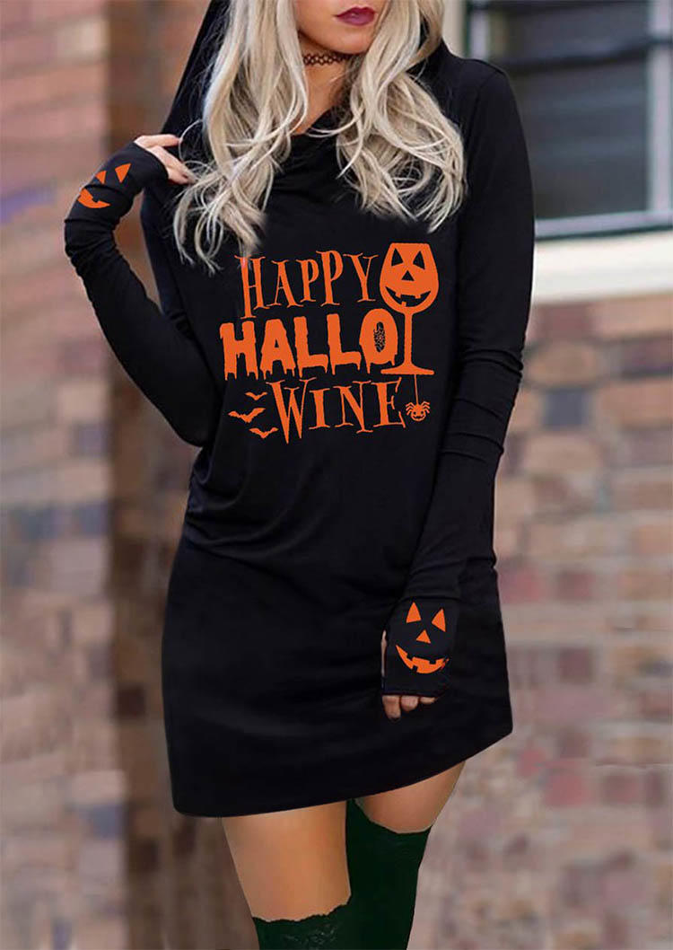 Halloween Happy Hallo Wine Hooded Mini Dress