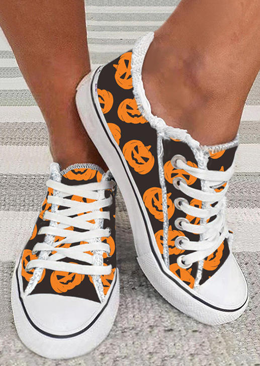 

Pumpkin Face Round Toe Flat Sneakers - Black, SCM005129