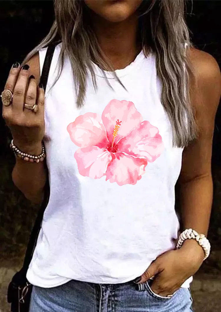 

Cherry Blossoms O-Neck Casual Tank - White, SCM005137