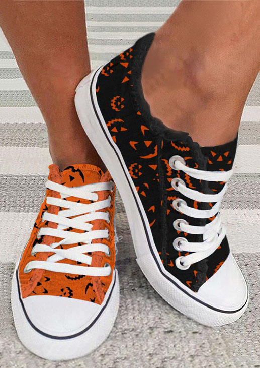Pumpkin Face Lace Up Flat Sneakers