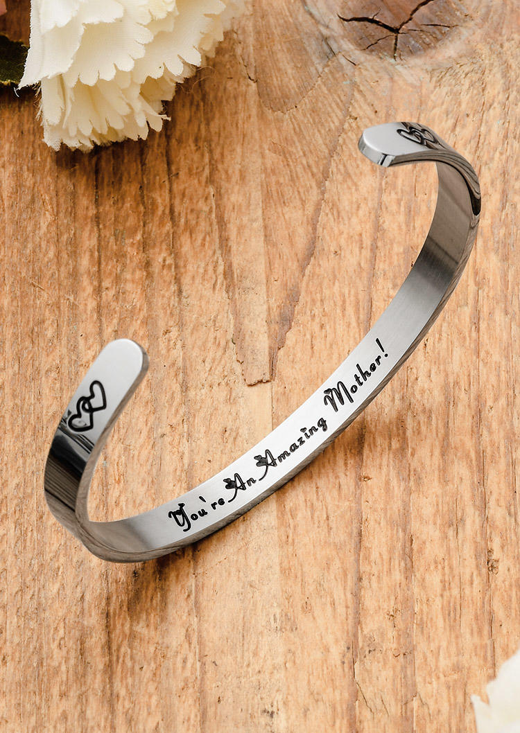 

You're An Amazing Mother Heart Open Bracelet, Silver, SCM004785