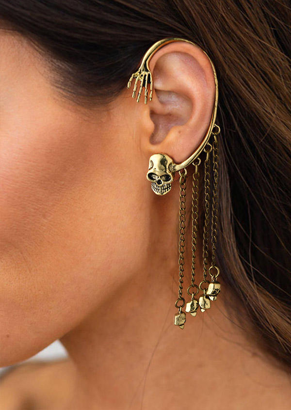 

1Pcs Skeleton Hand Tassel Earrings, Gold, SCM004873