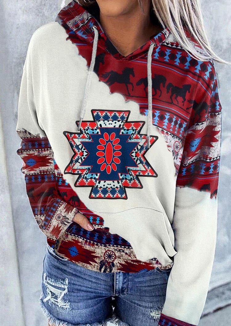 

Aztec Horse Drawstring Kangaroo Pocket Hoodie, Multicolor, SCM004922