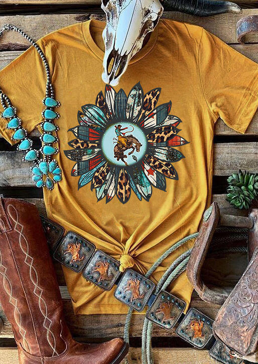 

Rodeo Cowboy Leopard Sunflower T-Shirt Tee - Yellow, SCM005014