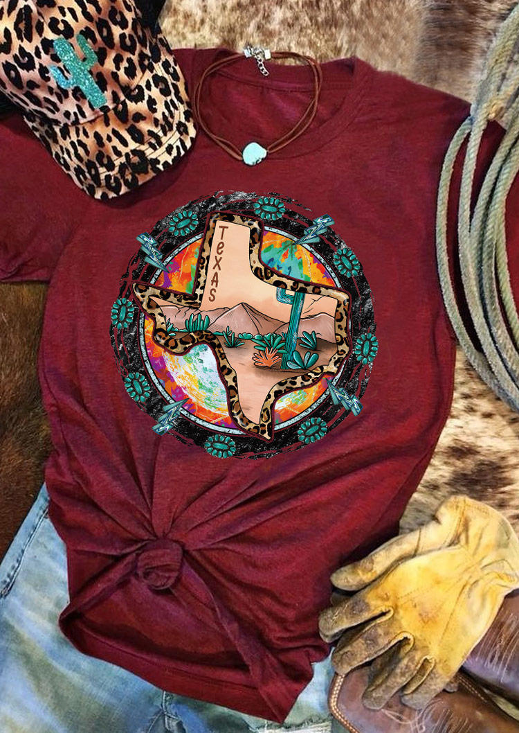 

Desert Texas Cactus Turquoise Leopard T-Shirt Tee - Burgundy, Red, SCM005048