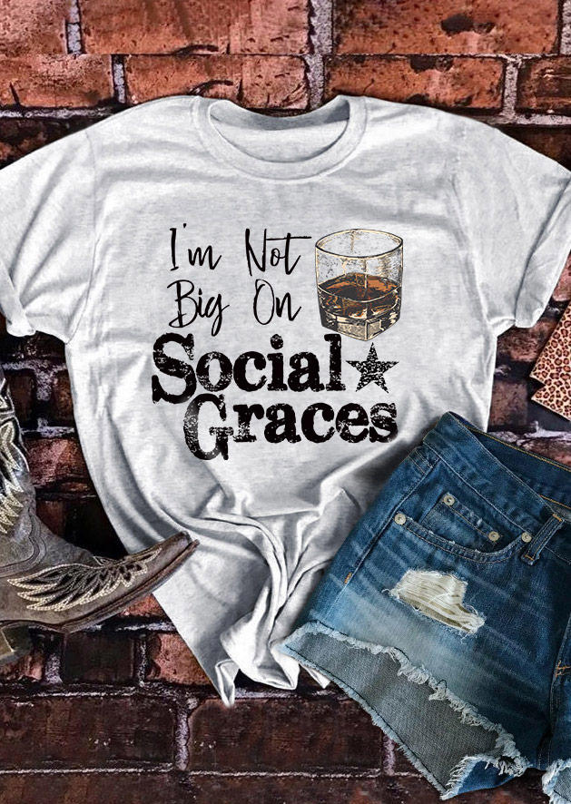 

I' Not Big On Social Graces Star T-Shirt Tee - Light Grey, Gray, SCM005090