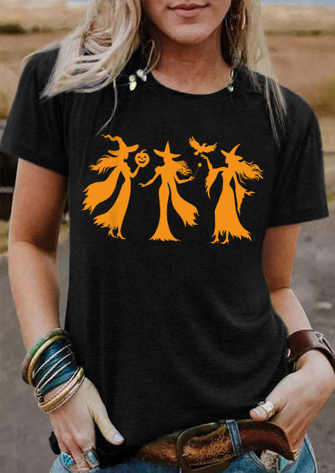 

Halloween Witch Pumpkin Face Silhouette T-Shirt Tee - Black, SCM005097