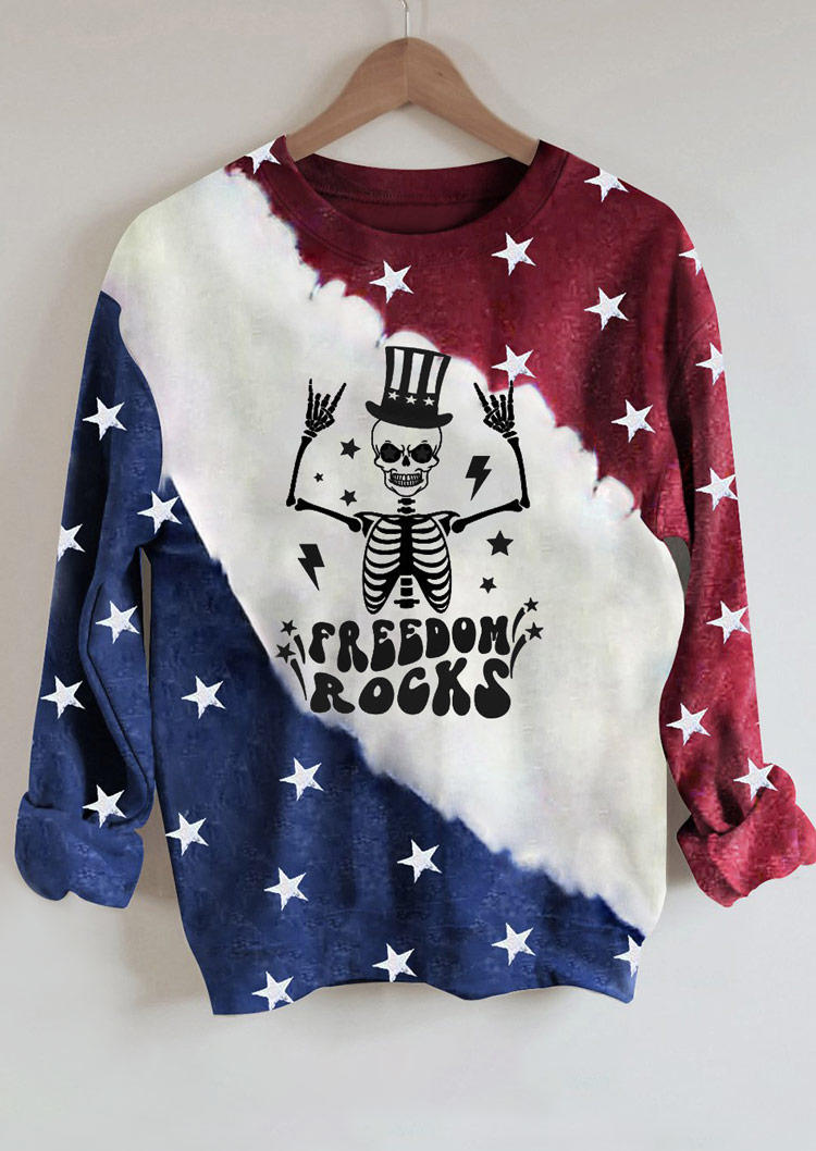 

Freedom Rocks American Flag Star Skeleton Sweatshirt, Multicolor, SCM005157