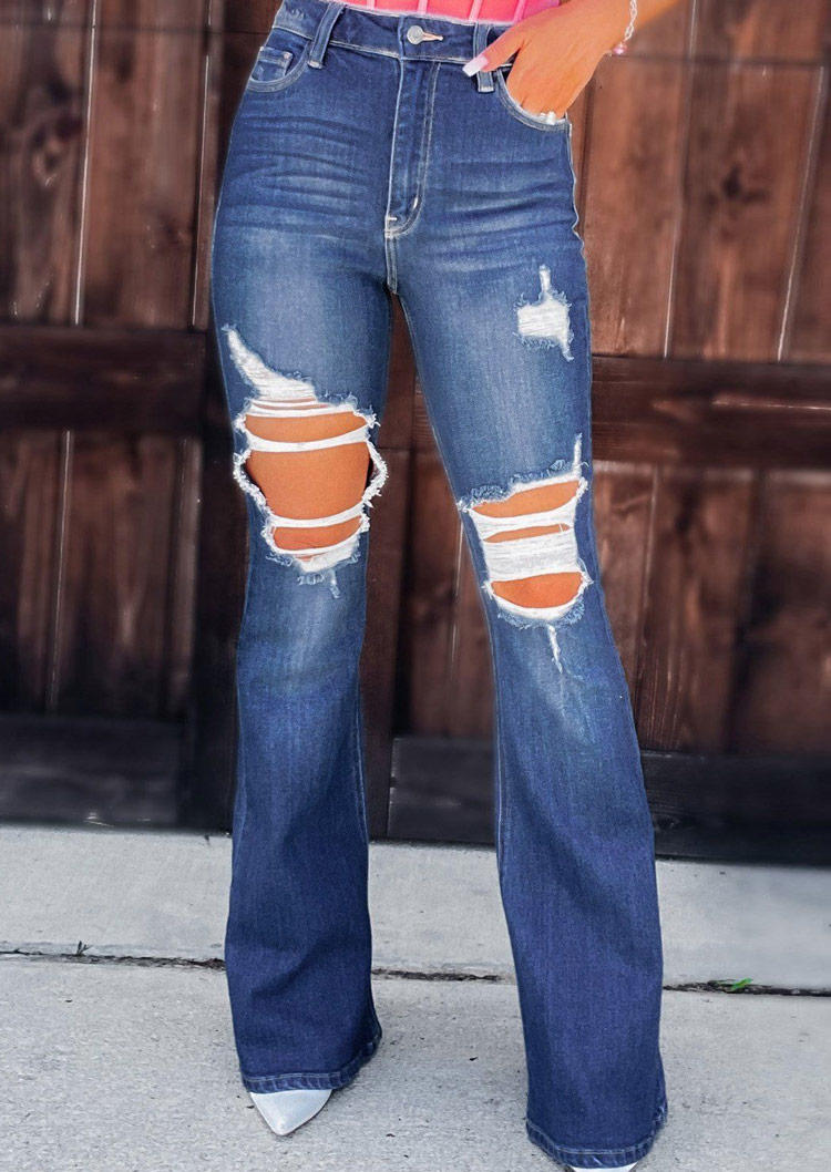 

Ripped Hole Pocket Hollow Out Denim Jeans - Blue, SCM005162