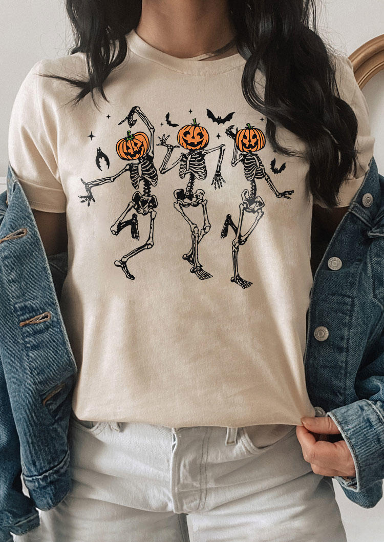 

Halloween Pumpkin Face Skeleton Bat T-Shirt Tee - Apricot, SCM005006
